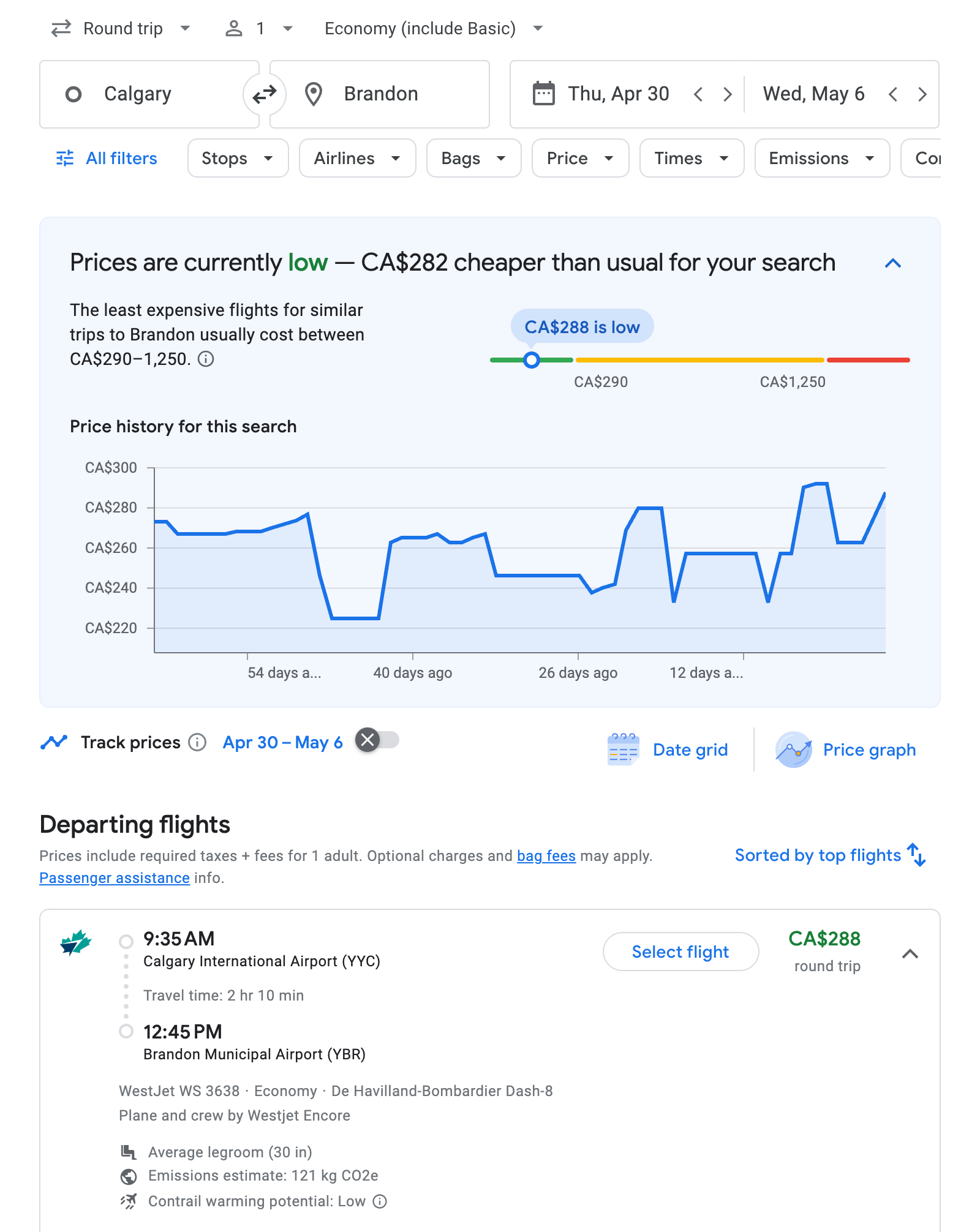 Flight options for Brandon