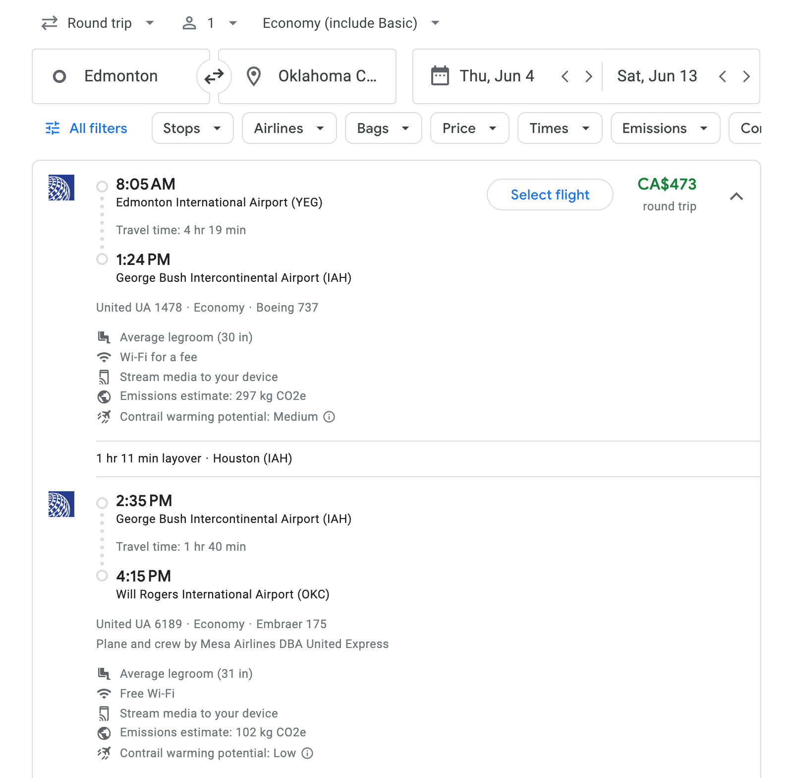 Flight options for Oklahoma City
