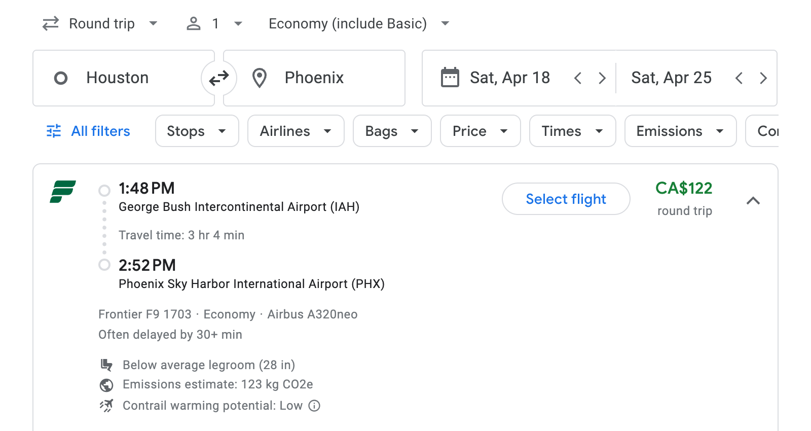Flight options for Phoenix