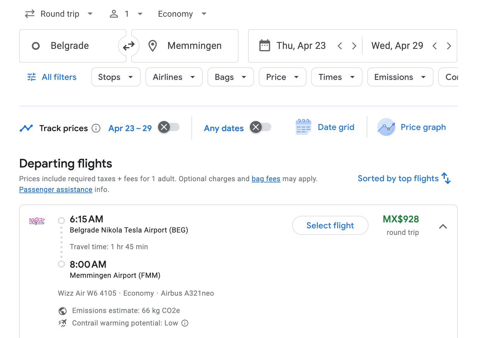 Flight options for Memmingen