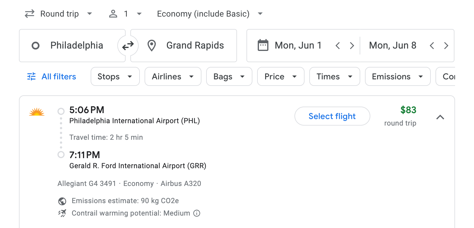Flight options for Grand Rapids